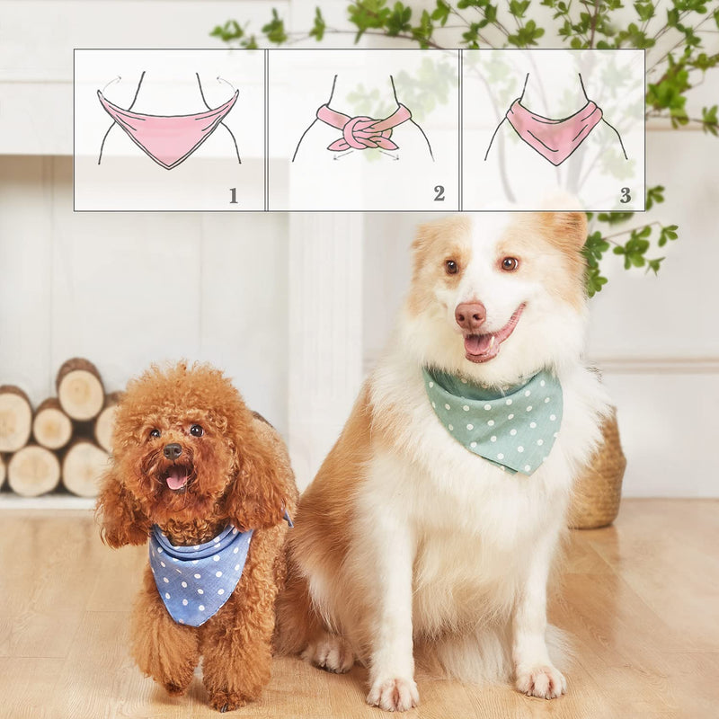 4PCS Dog Bandanas Fall Cute Soft Cotton Puppy Cat Scarfs Washable Daily Handkerchief Pink Green Blue Khaki Comfortable Gifts, Adjustable Accessories for Small Medium Large Girl Boy Pup Pet Polka Dot - BeesActive Australia