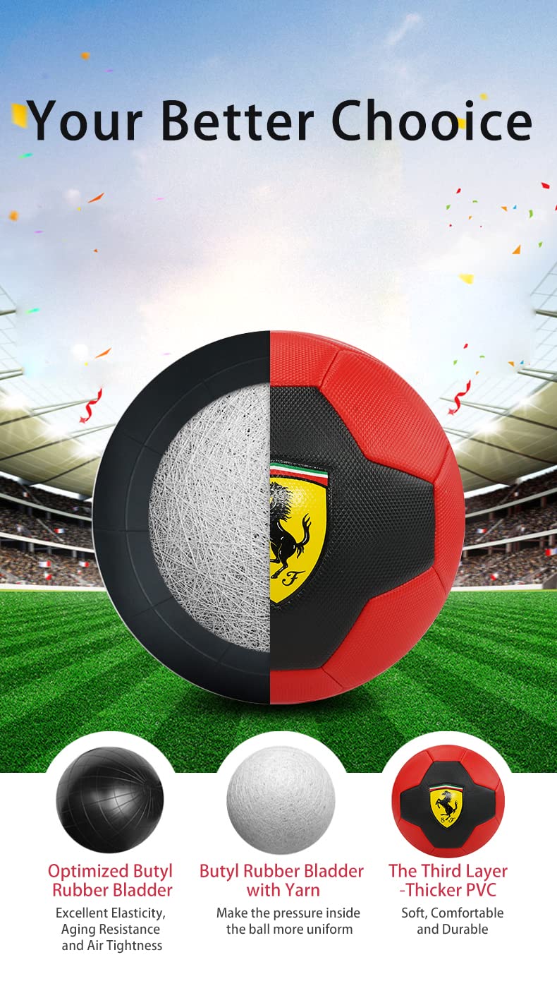 DAKOTT Ferrari Special Edition No. 5 Soccer Ball Designed to Hold Pressure Soccer Ball Durable & Premium Overpowered Soccer Ball | Made for Adults & Youths Red_Black - BeesActive Australia