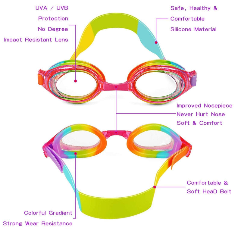 ProChosen Kids Swim Goggles, Waterproof Anti Fog UVA/UVB Protection No Leaking Clear Wide Vision Soft Silicone Gasket Swimming Glasses with Case, Nose Clip, Earplugs for Boys Girls Youth Kids - BeesActive Australia