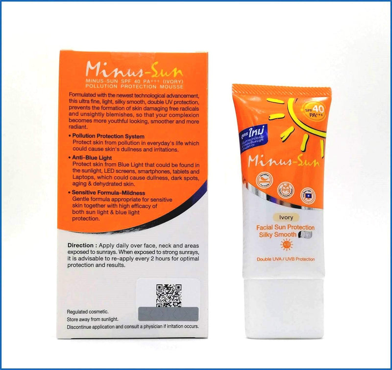 Minus (Sol) Sun SPF40 PA+++ Ivory (New Formula x 1 Ounces) Facial Sun Protection Silky Smooth Plus with Broad Spectrum UVA1 UVA2 and UVB Protection - BeesActive Australia