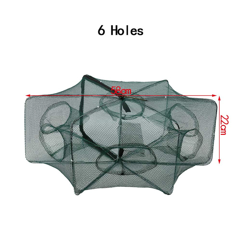 SOONHUA Portable Foldable 6/12 Holes Automatic Fishing Net Landing Trap Cast Dip Cage Fish Shrimp Minnow Crayfish Crab Baits Mesh Trap Dark green - BeesActive Australia