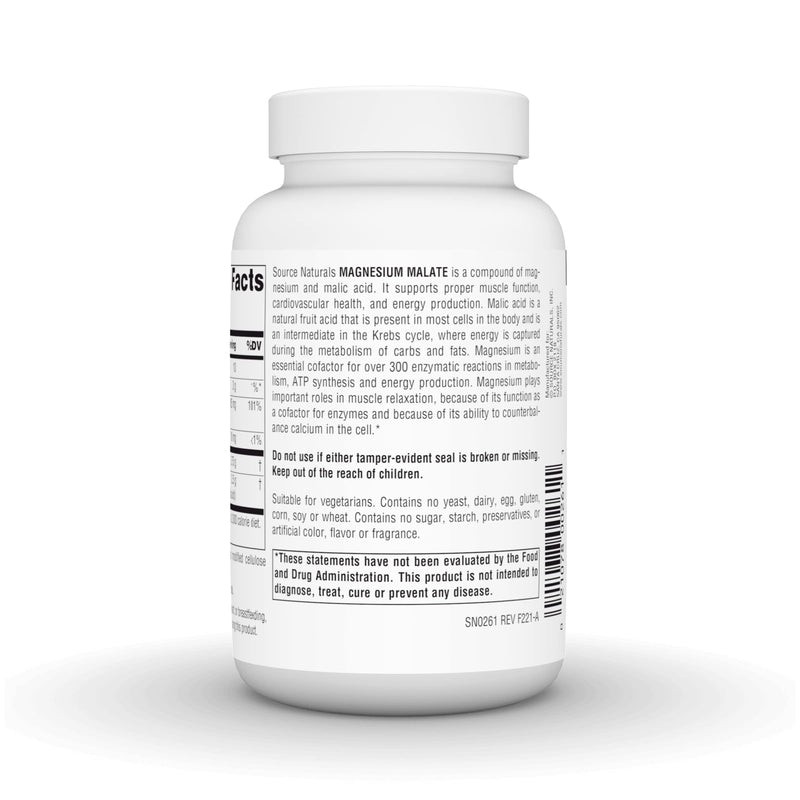 Source Naturals Magnesium Malate, Supports Muscles and Energy*, 3,750 MG per Serving - 90 Tablets Unflavored 90 Count (Pack of 1) - BeesActive Australia