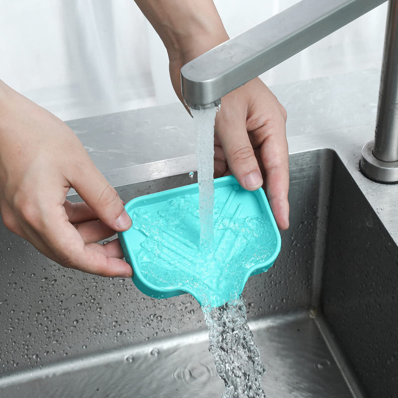 MicoYang Silicone Bathroom Soap Dishes with Drain Spout-Bathroom and Kitchen Sink Organizer,Sponge Holder,Dish Soap Tray,Perfect for Dispenser,Scrubber,Bottle,Cup on Sink or Counter-Mint 4.9"×3.2" Mint S(4.9"×3.2") - BeesActive Australia