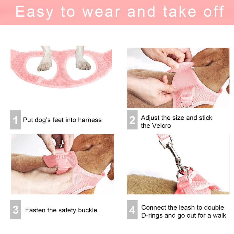 TwoEar Dog Vest Harness Reflective, No-Pull Pet Harness Easy Control with Breathable Mesh, Soft Puppy Step-in Harness No-Choke for Outdoor Walking, Training for Small Dogs XXXS(Neck:10.2-11.4"/Chest:11.4-12.6") Pink - BeesActive Australia