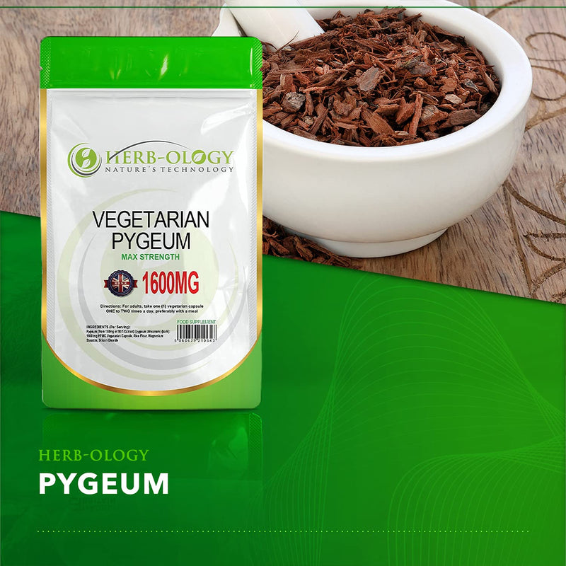 Herb-Ology Pygeum Capsules | 60 Pygeum Supplements - 1600mg Suitable for Vegetarians & Manufactured in The UK - BeesActive Australia