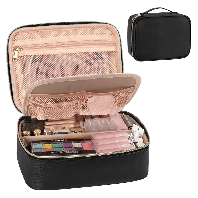 OCHEAL Makeup Bag, Potable Make up Bag Cute Makeup Organizer Bag for Toiletry Cosmetics Accessories with Divider and Brushes Compartments, Makeup Travel Case Cosmetic Bags Women and Girls- Black 001_Black Standard size(pack of 1) - BeesActive Australia
