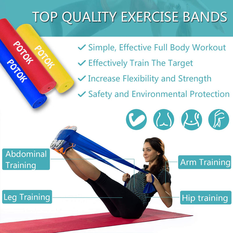 Potok Resistance Bands Set, 3 Pack Latex Exercise Bands with Different Strengths,Elastic Bands for Upper & Lower Body & Core Exercise, Physical Therapy, Pilates, Rehab Length 4 ft - BeesActive Australia