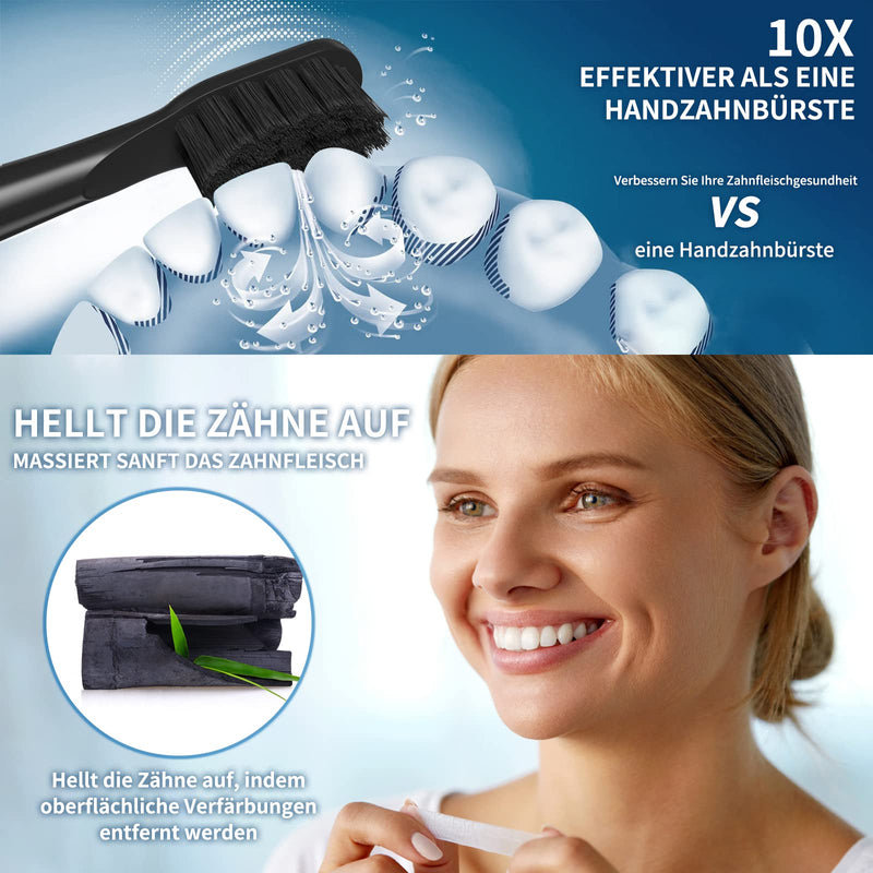 Sonic Electric Toothbrush for Adults with 8 Charcoal Brush Heads, YUNCHI Y2 Sonic Toothbrushes Rechargeable Toothbrush Electric with 5 Modes, 40000 VPM, Smart Timer/4 Hours Charging Last 30 Days Black White - BeesActive Australia