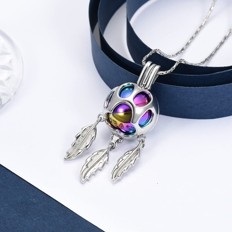 constantlife Dreamcatcher Urn Necklace for Ashes Pet Cremation Jewelry 316L Stainless Steel Hollow Paw Locket Memorial Pendant Dog Cat Keepsake Gift for Women Men Silver-Colorful - BeesActive Australia