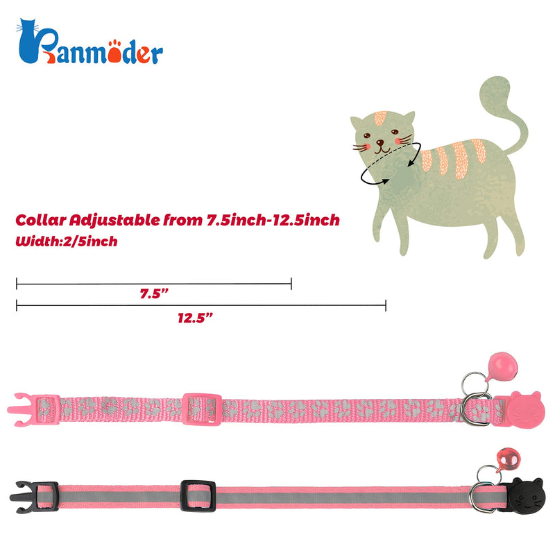BANMODER 2 Pack Reflective Cat Collar Breakaway with Bell,Personalized Kitten Collars,Adjustable Safety Buckle Collar for Male Cats Girls & Boys Pink - BeesActive Australia