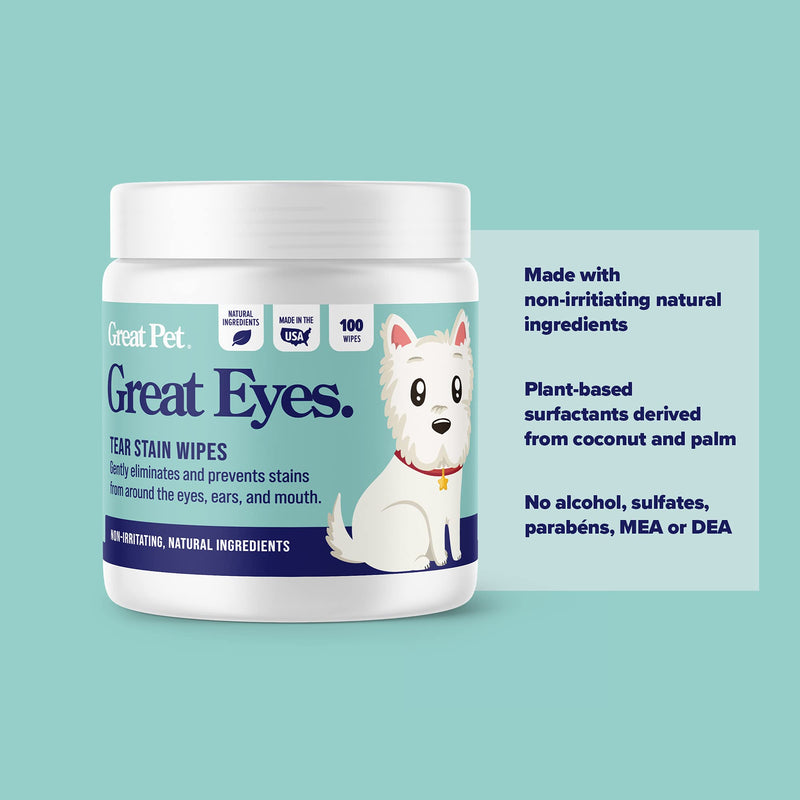 Great Pets - Body Wipes & Eye Tear Stain Remover Wipes for Dogs & Cats - Wash & Clean Eyes, Paws, Skin & Coat, Butt, Excess Hair Waterless Without Soap Eye Wipes - BeesActive Australia
