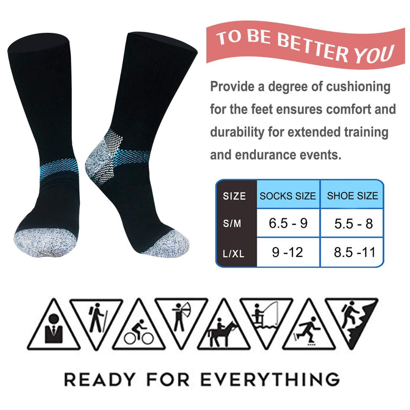 [AUSTRALIA] - Compression Socks Plantar Fasciitis for Women Men (4/7 Pairs),8-15 mmhg Athletic Sock Arch Support Flight Travel Nurses 01-4 Pairs- Crew Black Large-X-Large 