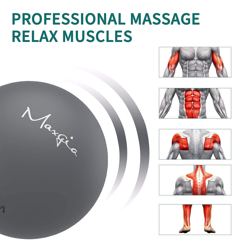 Maxgia 3" Single Massage Ball, 5 Speeds Lacrosse Massage Ball Roller for Trigger Point Therapy, Deep Tissue Massager for Back, Neck, Foot, Myofascial Release, Pain Relief, Muscle Recovery (Gray) Grey - BeesActive Australia