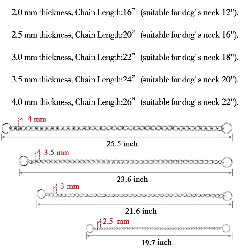 YUANKEXIANG Dog Choke Collar, Slip P Chain, Choke Chain Collars for Small Medium Large Dogs, Training Obedience Control Chain Dog Collars Adjustable Stainless Steel Chew Proof 20 Inch, 2.5mm (Pack of 1) - BeesActive Australia