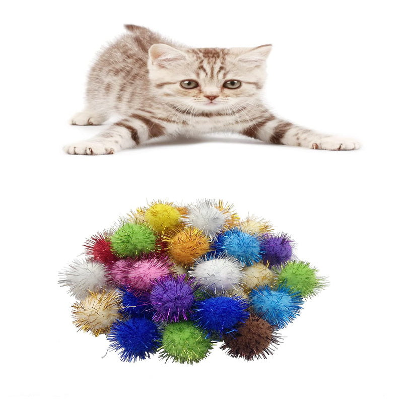 30 Pcs Crinkle Balls Cat Toys Sparkle Balls, 10 Pcs Mylar Crinkle Balls Cat Toy, 20 Pack Glitter Pom Pom Balls Cat Toy Pom Balls Tinsel Balls, Color Random - BeesActive Australia