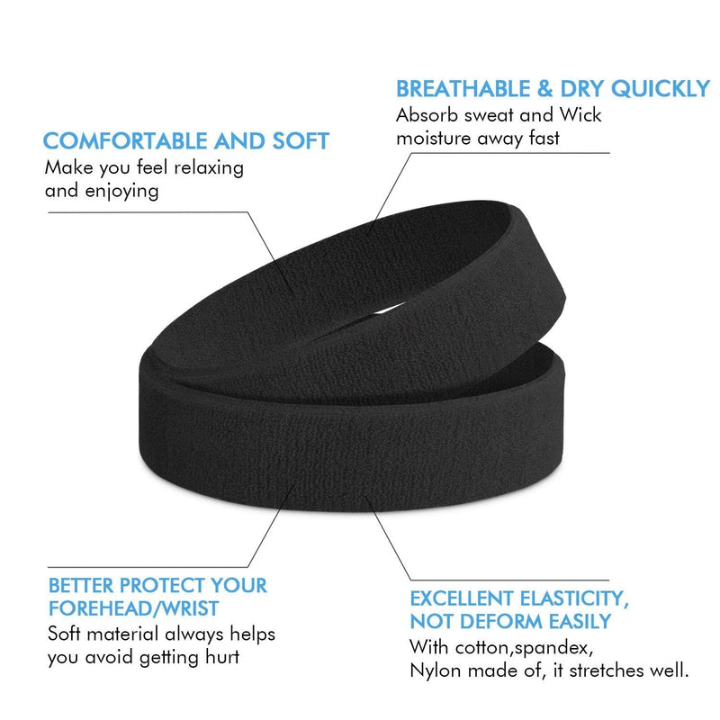 Amyzor Athletic Moisture Wicking Sweatband Headband Wristband for Men Women Sports Headband (Black) - BeesActive Australia