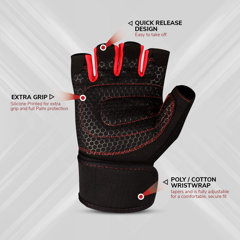 MAVIKS Workout Gloves for Men and Women Weight Lifting Gloves with Wrist Wrap Support for Gym Training Weightlifting Crossfit Pull Ups Exercise Gym Gloves for Ladies X-Large RED - BeesActive Australia