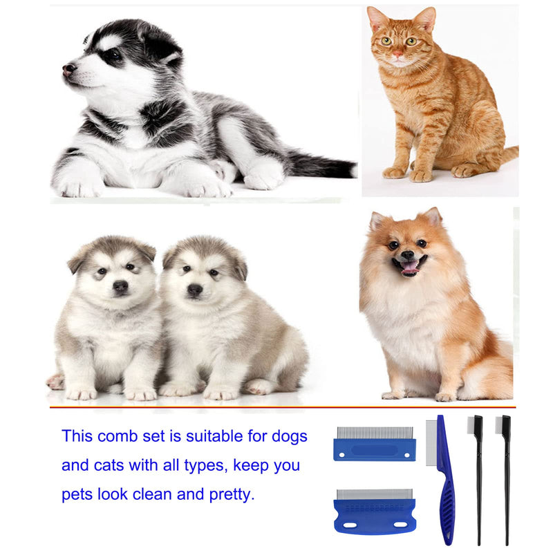 5 Pieces Pet Dog Eye Combs Tear Stain Remover Combs Pet Grooming Comb,Pet Lice Comb Remove Fleas and Flea Eggs Pet Comb for Removal Dandruff, Hair Stain,for Small Pet Cat Dogs Removing Crust and Mucus(Blue, Black). (5-Set) 5-Set - BeesActive Australia