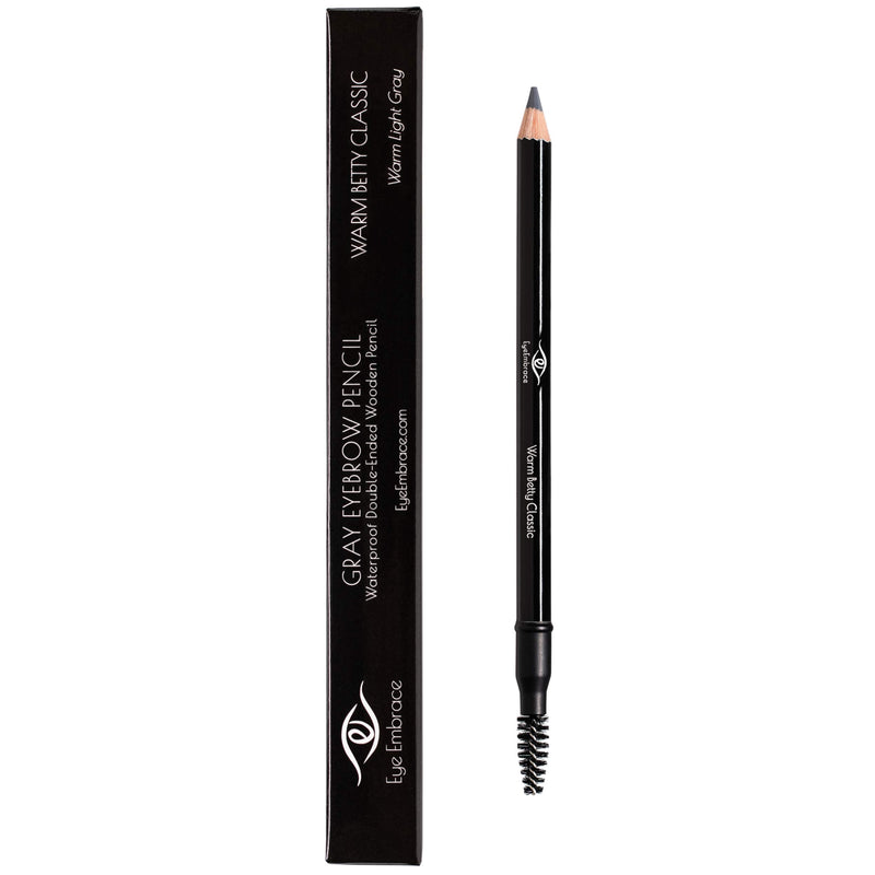 Eye Embrace Warm Betty Classic: Light Gray Wooden Eyebrow Pencil – Waterproof, Double-Ended Pencil with Sharpener & Spoolie Brush, Cruelty-Free - BeesActive Australia