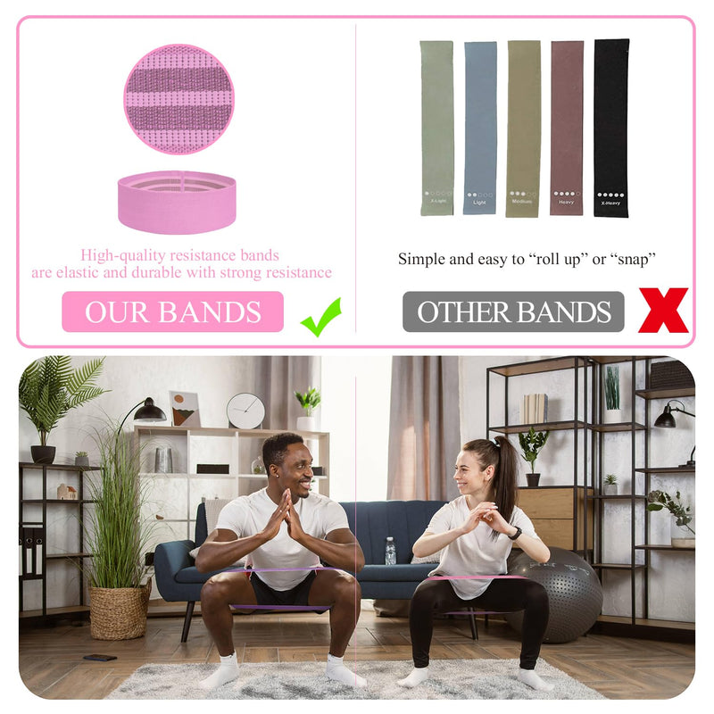 Fabric Resistance Bands for Working Out, 5 Levels Booty Bands for Women Men, Cloth Workout Bands Resistance Loop Exercise Bands for Legs Butt at Home Fitness, Yoga, Pilates Green/Pink/Purple/Grey/Black - BeesActive Australia