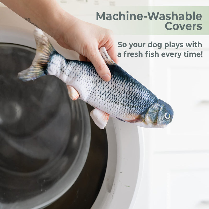 Floppy Fish Dog Toy - Interactive Dog Toy with Moving Tail + Extra Skin | USB Charged Flopping Fish Toy for Dogs up to 30lb | Small Dog Toys Interactive for Excercise & IQ | Machine-Washable Cover - BeesActive Australia