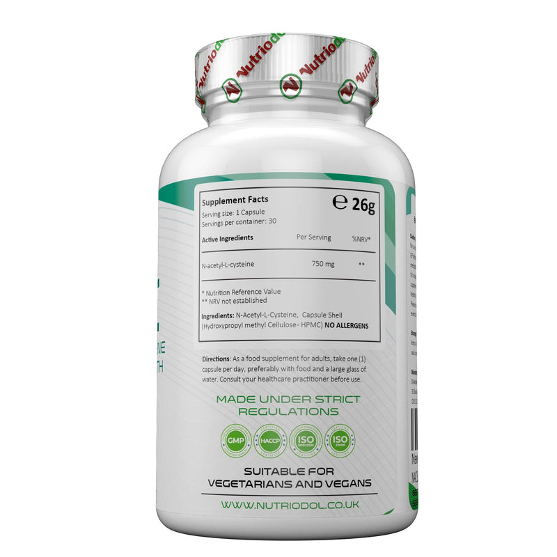NAC Supplement 750mg | Vegan Capsules | N-Acetyl-Cysteine Amino Acid - High Bioavailability - Providing Non Toxic Stable Form of L-Cysteine - EU Made to ISO and GMP Standards (30) 30 Count (Pack of 1) - BeesActive Australia