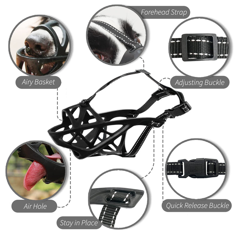 Dog Muzzle, Soft Basket Muzzle for Medium Large Sized Dog Labrador Golden German Shepherd Australian Shepherds, Dog Mouth Guard for Biting Chewing Scavenging, Allow Drinking and Eating XL(Snout 11.5-14.25") Black - BeesActive Australia
