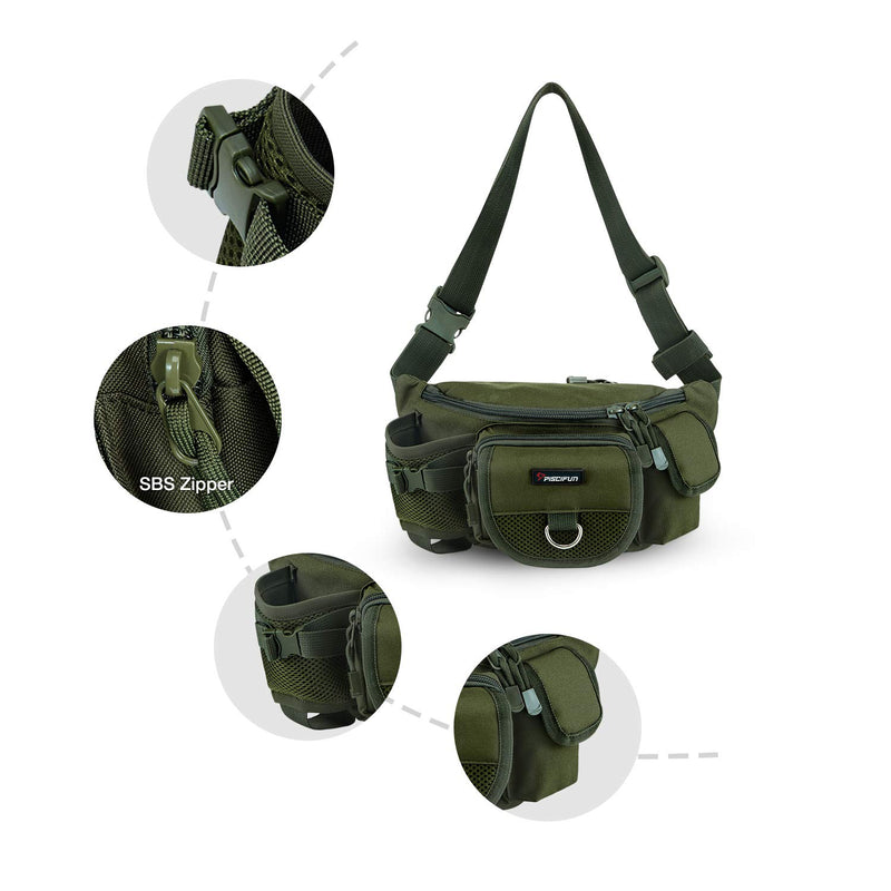 [AUSTRALIA] - Piscifun Fishing Bag Portable Outdoor Fishing Tackle Bags Multiple Waist Bag Fanny Pack Army Green 