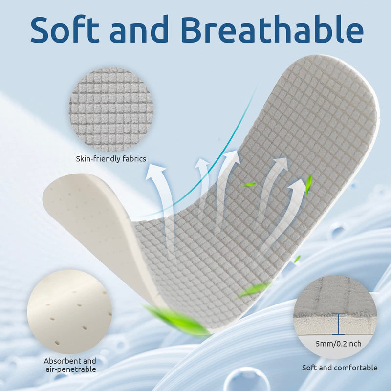 6 Pairs Barefoot Shoe Insoles,Breathable Shoes Inserts,Latex Foam Insoles,Washable and Cuttable,Replacement Insoles for Men 4-10 Women 5-11 (6 Pairs Gray) 6 Pairs Gray - BeesActive Australia