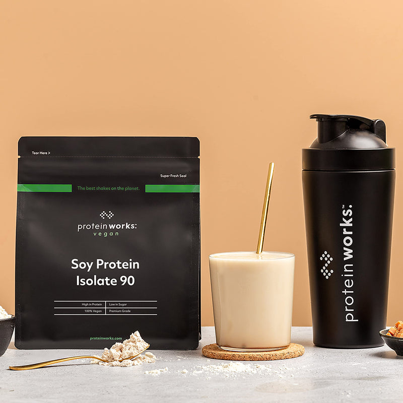 Soy Protein 90 (Isolate) Protein Powder | 100% Plant-Based | Low Fat | No Added Sugar | Gluten-Free | Protein Works | Caramel Macchiato | 500 g - BeesActive Australia
