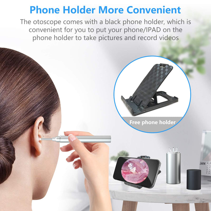 WiFi Otoscope Ear Wax Removal Kit-OVIFM 3.9mm Upgraded Ear Camera,1080P HD Wireless Ear Cleaner with 6 LED Lights,Ear Wax Removal Tool with Storage Box,Phone Holder for iPhone,Android and iPad Silver&black - BeesActive Australia