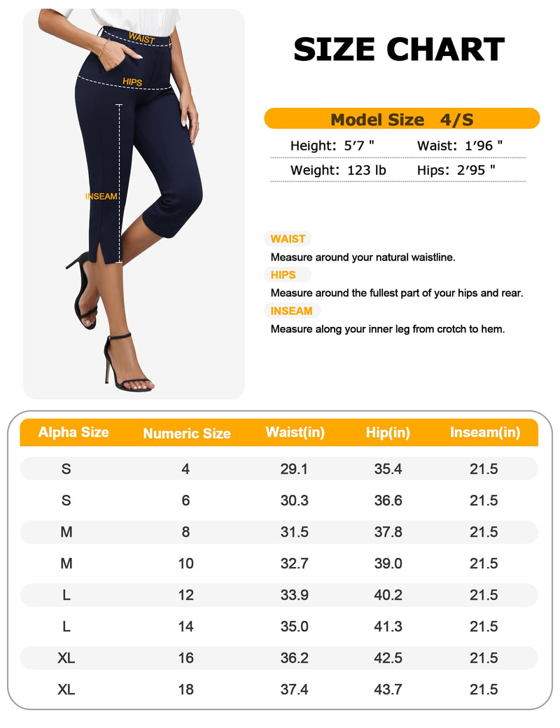 Aleture Women's Pull on Capri Dressy Office Pants, Stretch Yoga Pants Work Capri Slacks Pants Business Casual 21.5" 4 Navy - BeesActive Australia
