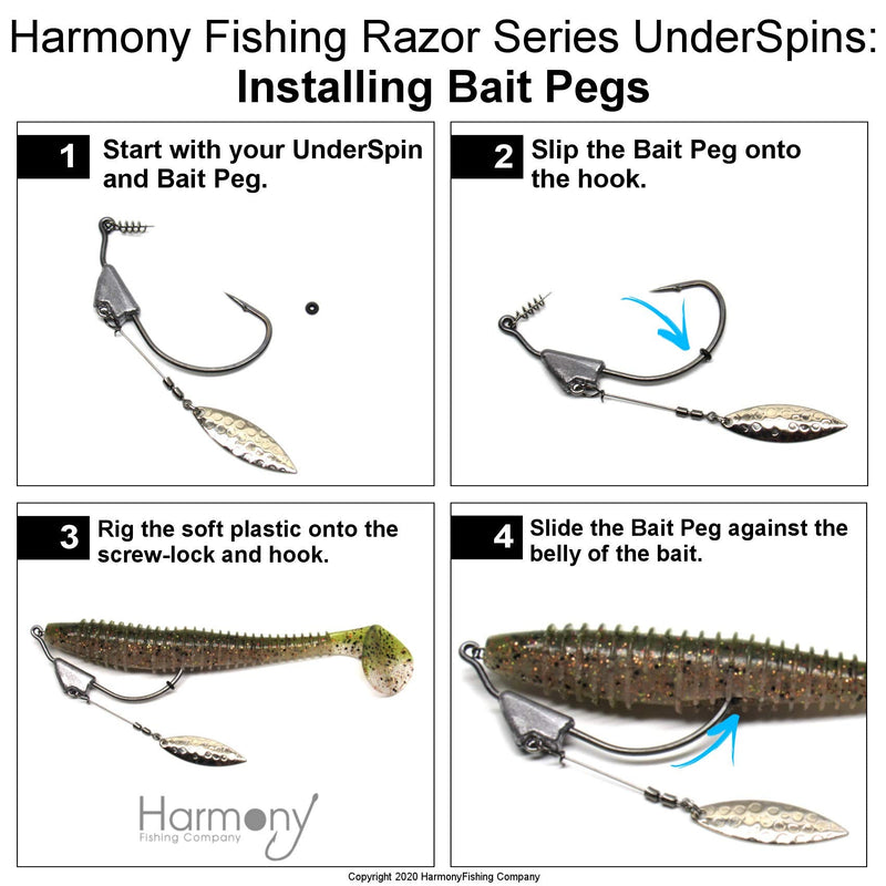 Harmony Fishing - Razor Series Underspin Swimbait Hooks (4 Pack w/ 5 Bait Pegs) 3/8 oz (5/0 Hook) - BeesActive Australia