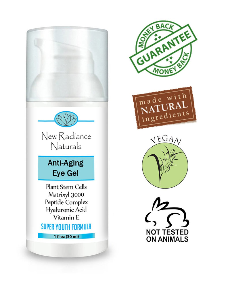 New Radiance Naturals - Eye Gel Cream With Plant Stem Cells + Matrixyl 3000 + Hyaluronic Acid + Cucumber + Organic Jojoba Oil & Aloe+ Vitamin E & MSM For Anti-Aging, 1 Ounce - BeesActive Australia