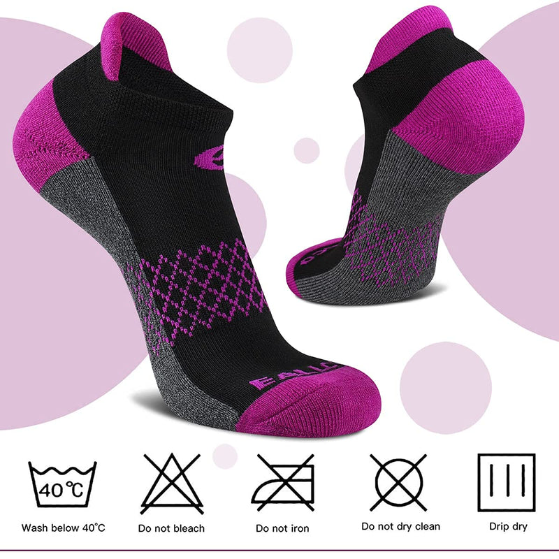 Eallco Womens Ankle Socks 6 Pairs Running Athletic Cushioned Sole Socks With Tab Black 6 (Women Shoe Size: 7-10) - BeesActive Australia