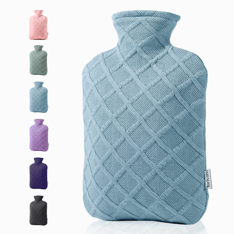 FORICOM Hot Water Bottle with Cover - Hot Water Bag, 2.0L PVC BPA-Free and Odorless for Pain Relief and Ease Aches Sky Blue - BeesActive Australia