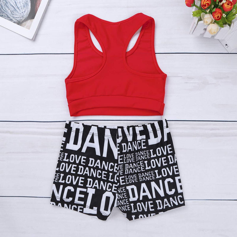 YiZYiF Child Girls 2-Piece Tank Top with Letter Print Bottoms Set for Gymnastics Dance Gym Sports Red 10-12 - BeesActive Australia