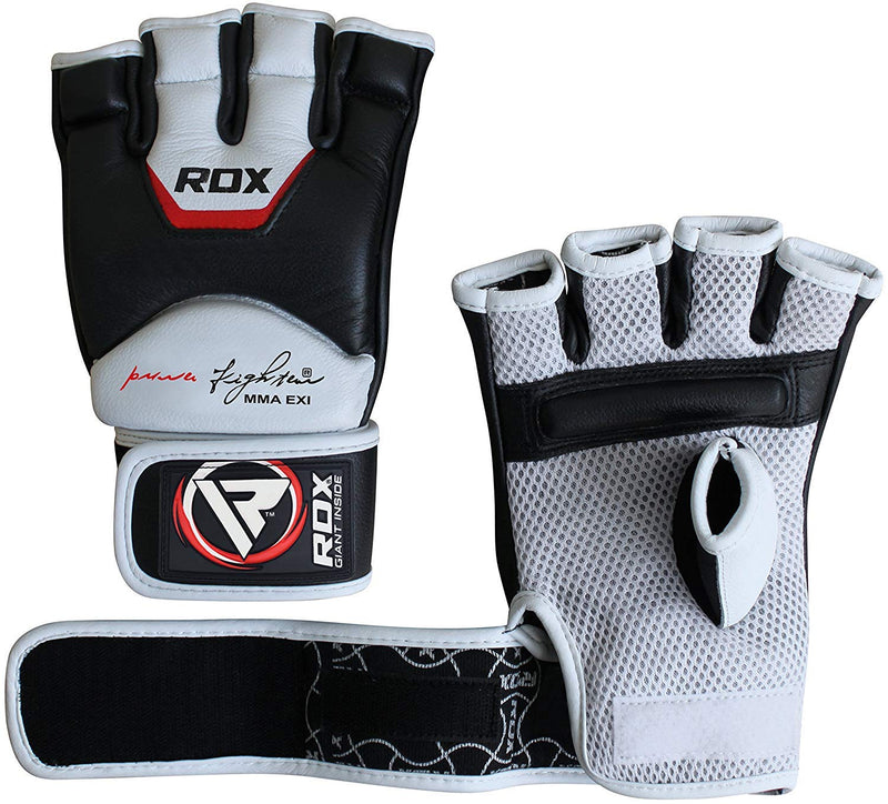[AUSTRALIA] - RDX MMA Gloves for Martial Arts Training & Sparring | Cowhide Leather Mitts for Grappling, Kickboxing, Muay Thai, Punching Bag & Cage Fighting White/Black Medium 