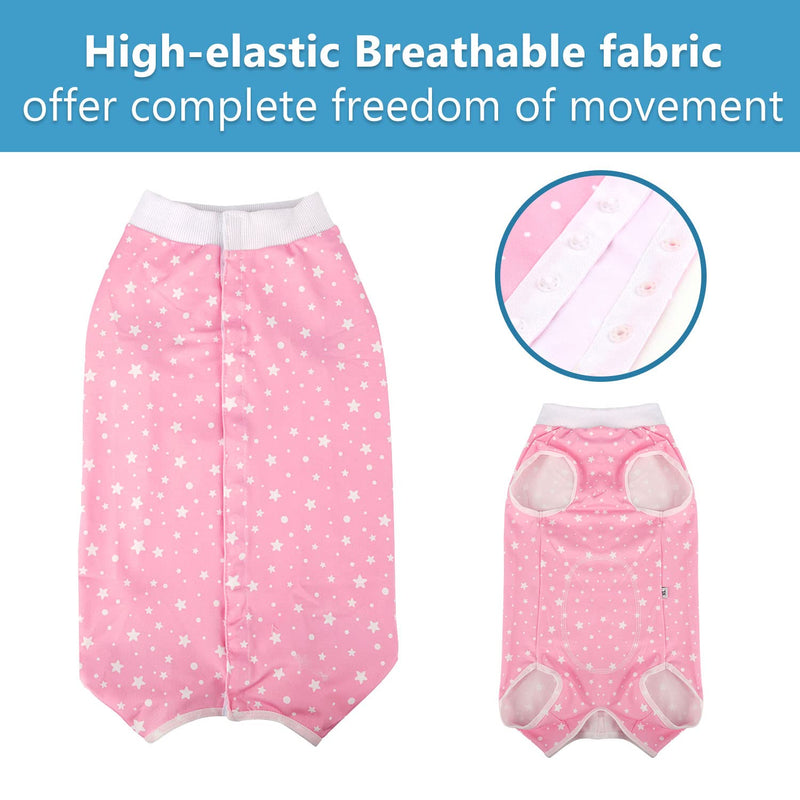 Etdane Recovery Suit for Dog Cat After Surgery, Surgical Onesies for Female Male Doggy Pet Post-Operative Vest Shirt Alternative Cone E-Collar Abdominal Wounds Protector Medium Pink Star - BeesActive Australia