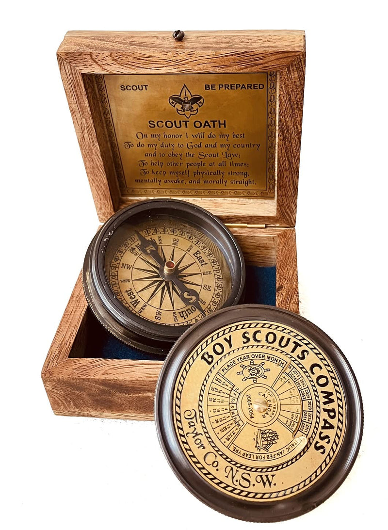 ALADEAN Boys Scout Compass Memorial Boys & Men - Engraved Scout Oath Compass in Wood Box Scout Be Prepared Camping Compass Gift Orienteering Compass, Hiking Backpacking Compass Gift, 50 Year calander - BeesActive Australia