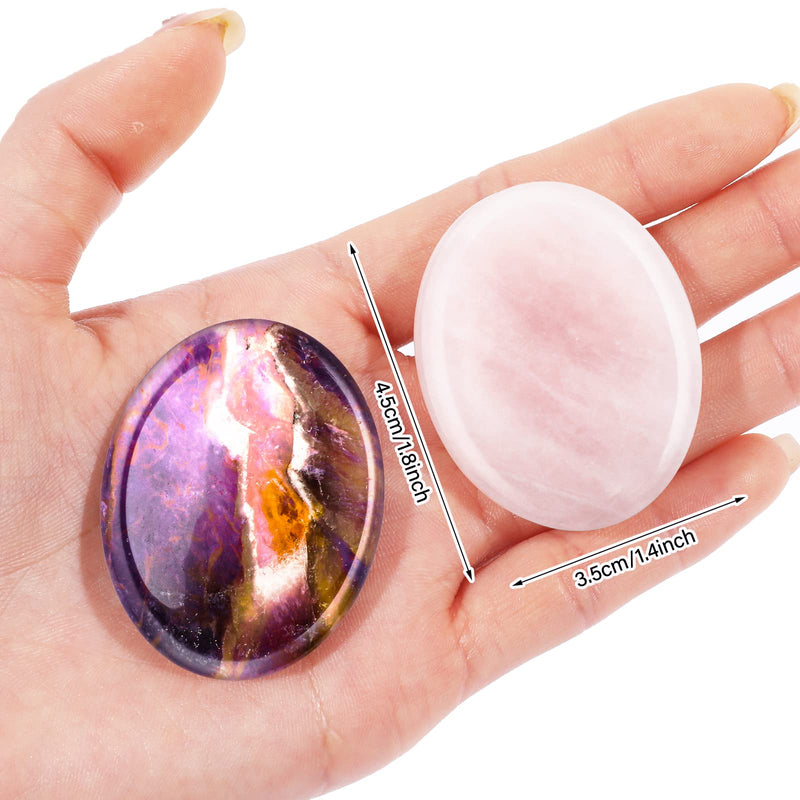 2 Pcs Thumb Worry Stones for Anxiety Chakra Stones Pink Crystal Amethyst Healing Crystal Chakra Meditation Gift - BeesActive Australia