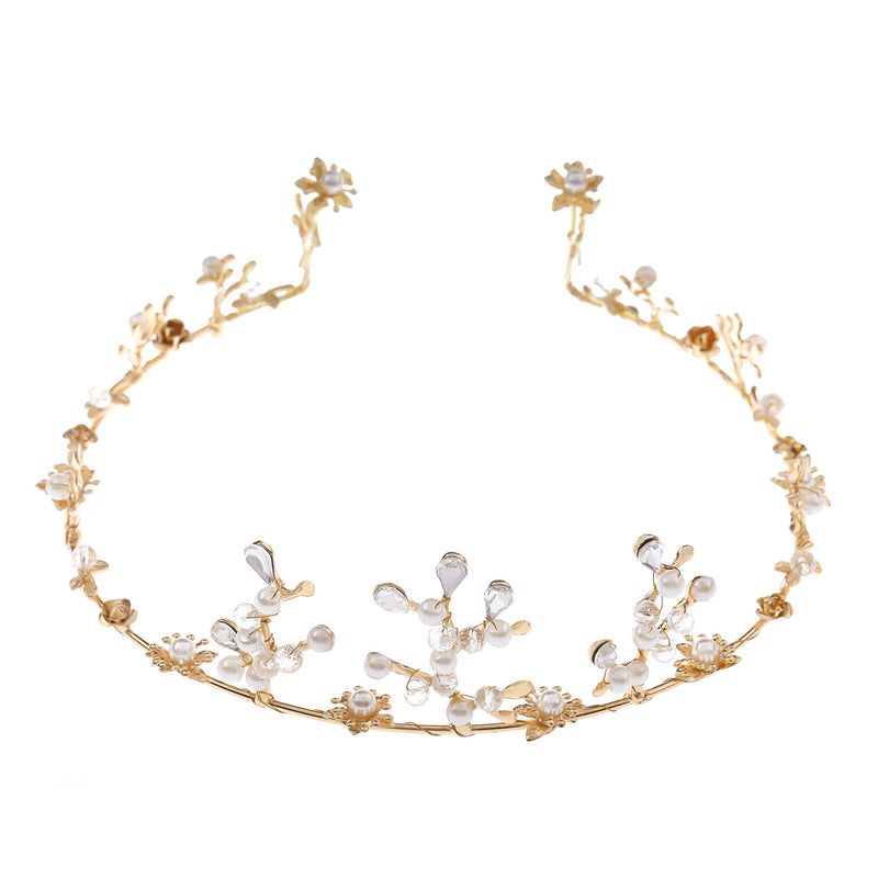 Edary Wedding Rhinestones Crowns Bridal Crystal Tiara Pearl Headpiece Gold Hair Accessories for Brides and Bridesmaids - BeesActive Australia