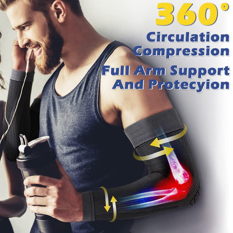 beister Compression Arm Sleeves Elbow Supports: Full Arm Supports Protection for Men & Women (Pair), Non-Slip Breathable Sports Arm & Elbow Braces for Arthritis, Lymphedema, Bursitis, Workout Black Medium - BeesActive Australia