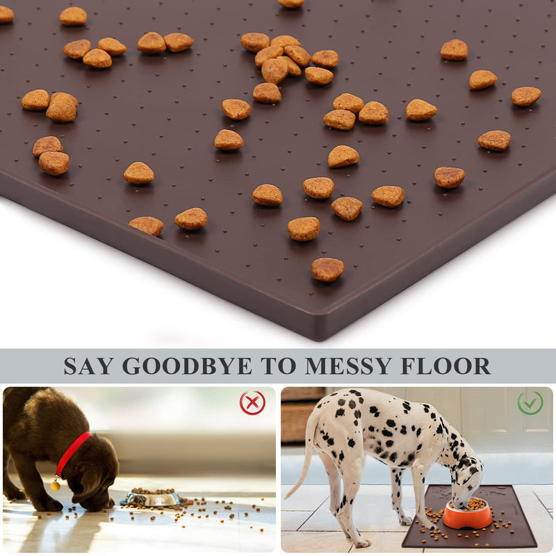 Vivaglory Pet Food Mat 24" L x 16" W or 19" L x 12" W, Waterproof Non-Slip Food Grade Silicone Mat with Raised Edge, Anti-Messy Dog Bowl Mat for Food and Water for Dogs Cats M: 19" x 12" Chocolate - BeesActive Australia