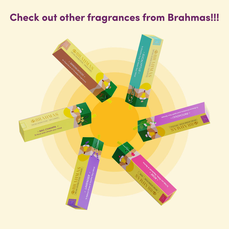 BRAHMAS Sandalwood Incense (100g) Sticks with Holder, Elevate Your Yoga and Meditation Practice with Handmade Sticks, Made with Natural Organic Ingredients & Essential Oils for a Gifting Sandalwood Incense Sticks - BeesActive Australia