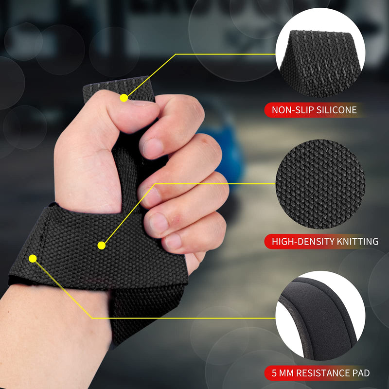 SKDK Cotton Hard Pull Wrist Lifting Straps Grips Band-Deadlift Straps with Neoprene Cushioned Wrist Padded and Anti-Skid Silicone - for Weightlifting, Bodybuilding, Xfit, Strength Training Black - BeesActive Australia