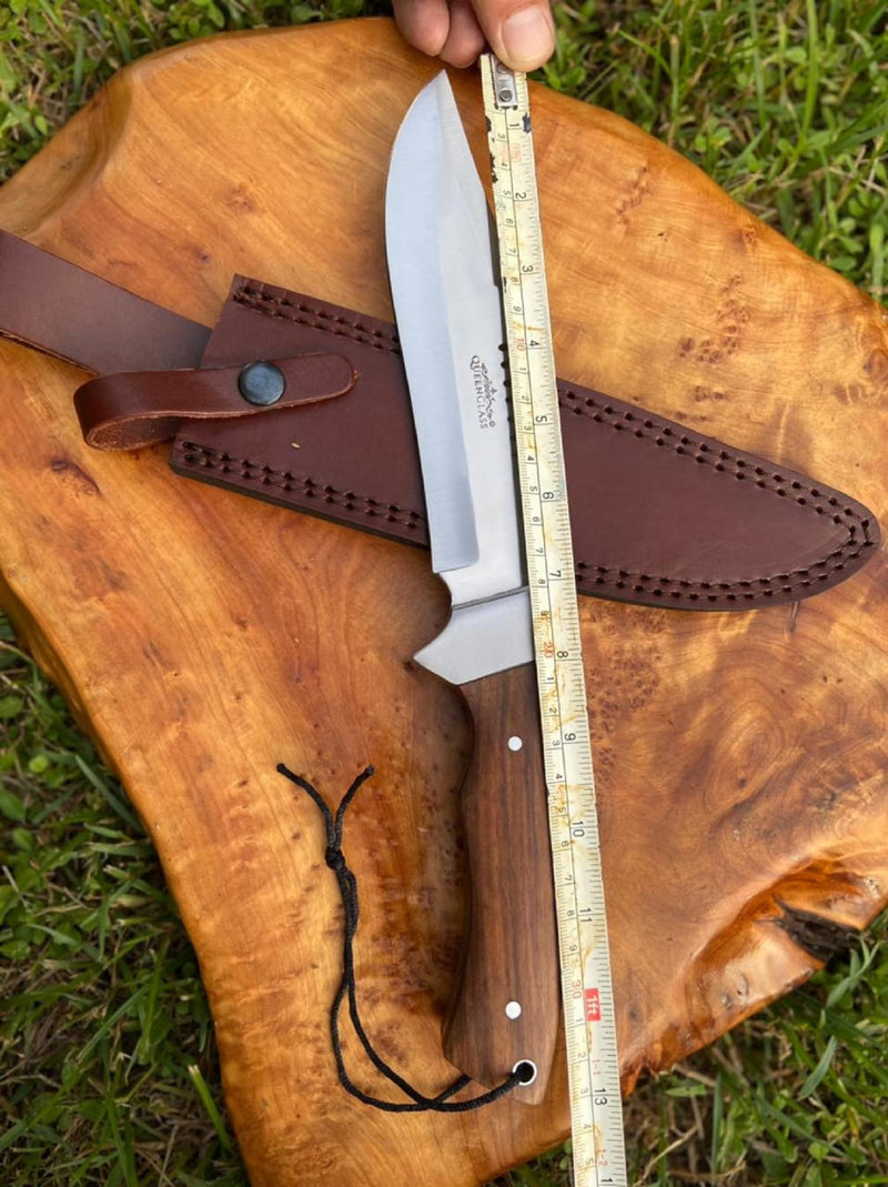 J&S Urban Expedition Premium 13" Hunting Knife with Sheath | Fixed Blade Outdoor Knife | Brown Leather Sheath | Exotic Hardwood Handle | Camping Outdoor - BeesActive Australia