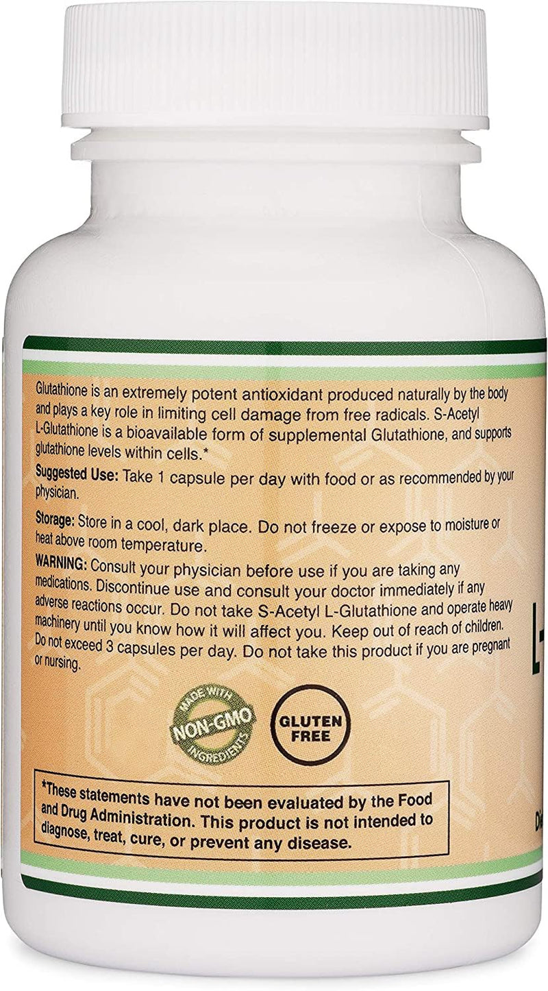 S-Acetyl L-Glutathione Capsules - 100mg, Manufactured and Tested in The USA, 60 Count (Acetylated Glutathione Antioxidant - More Absorbable Than Glutathione and Liposomal Glutathione) by Double Wood - BeesActive Australia