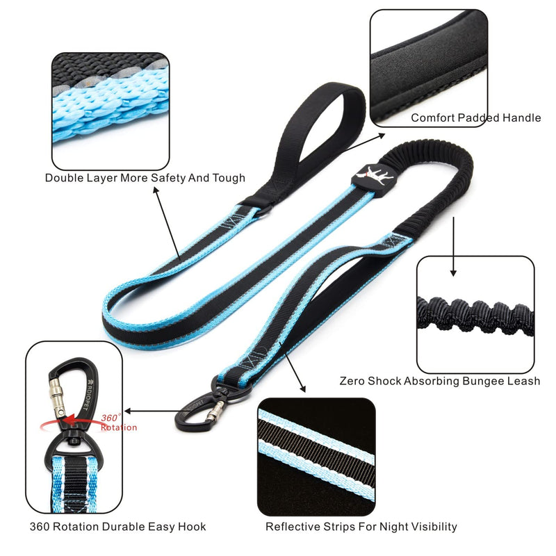Dog Leash, 5-6 Ft Reflective Dog Walking Training Shock Absorbing Bungee Leashes, 2 Padded Traffic Handle Extra Control, for Medium and Large Duty Dogs Blue_Leash - BeesActive Australia
