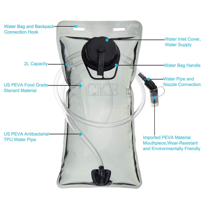 CKE Hydration Bladder 2 Liter 3 Liter Water Bladder for Hydration Backpack BPA Free Leak Proof Water Reservoir Hydration Pack Replacement for Hiking Biking Climbing Cycling Running 2L-Gray - BeesActive Australia